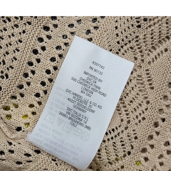 Joan Rivers Crochet Hooded Open Cardigan Medium Sz Beige Modern Top w Si… - Picture 2 of 5